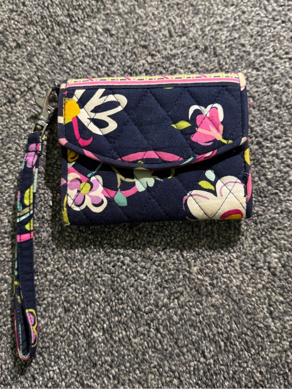 Vera Bradley blue with pink flowers trifold wallet